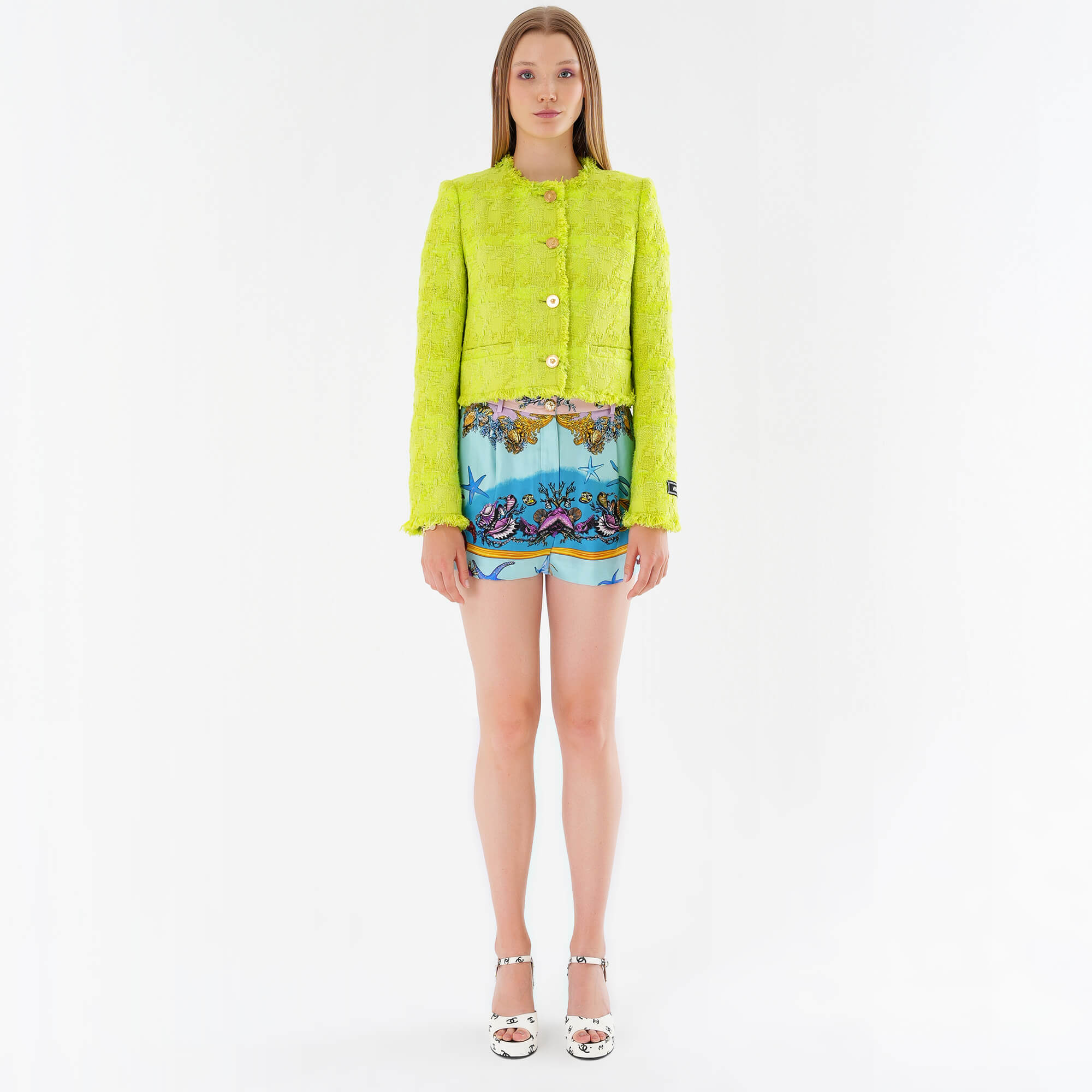 Versace - Neon Green Cropped Tweed Jacket IT42